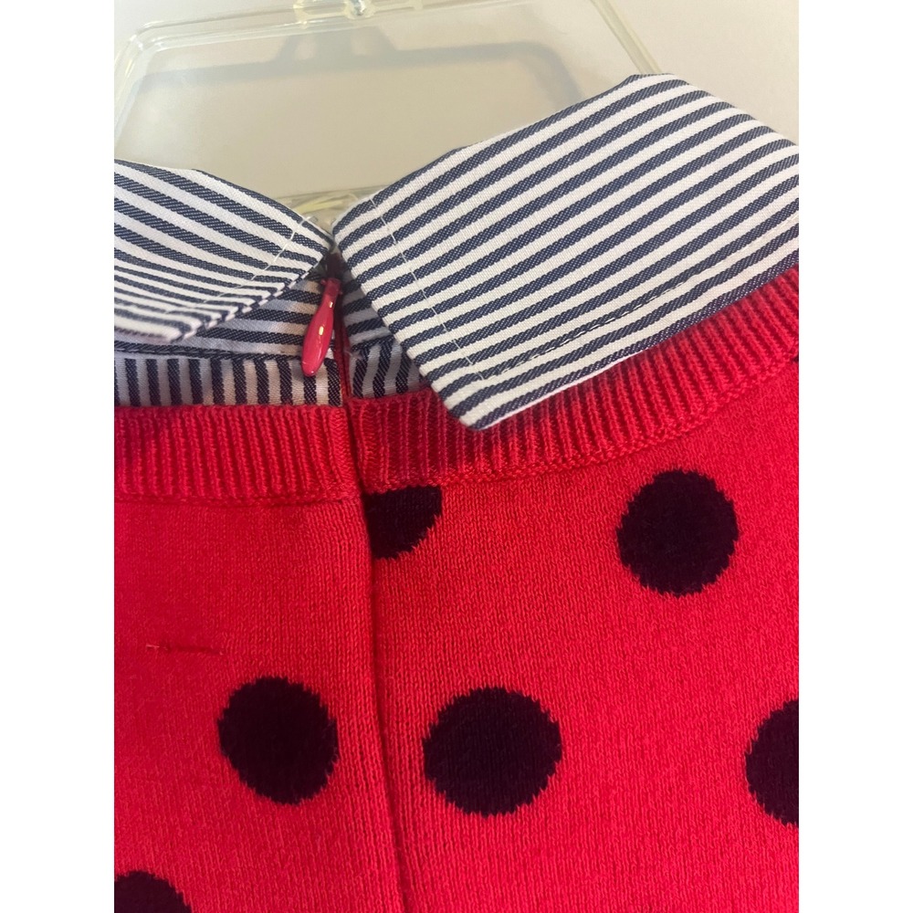 Crown & Ivy Red Polka Dot Striped Mixed Media Layered Sweater Top Medium - Picture 6 of 8